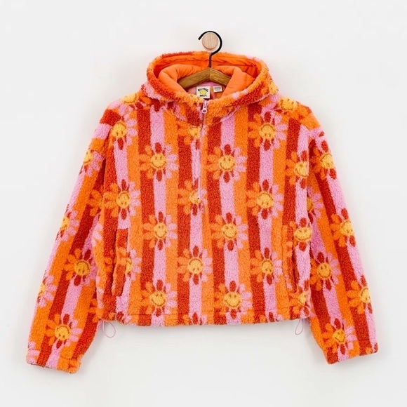 Billabong Jackets & Blazers - Billabong x Smiley Pink and Orange Faux Fur Hoodie